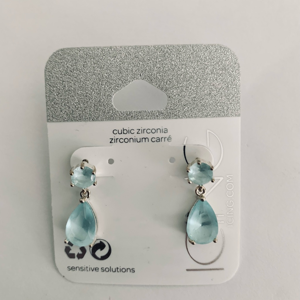 Cubic Zirconia Drop Earrings - Silver And Blue 10$